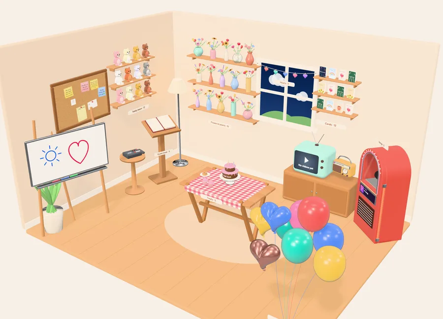 A finished room full of gifts